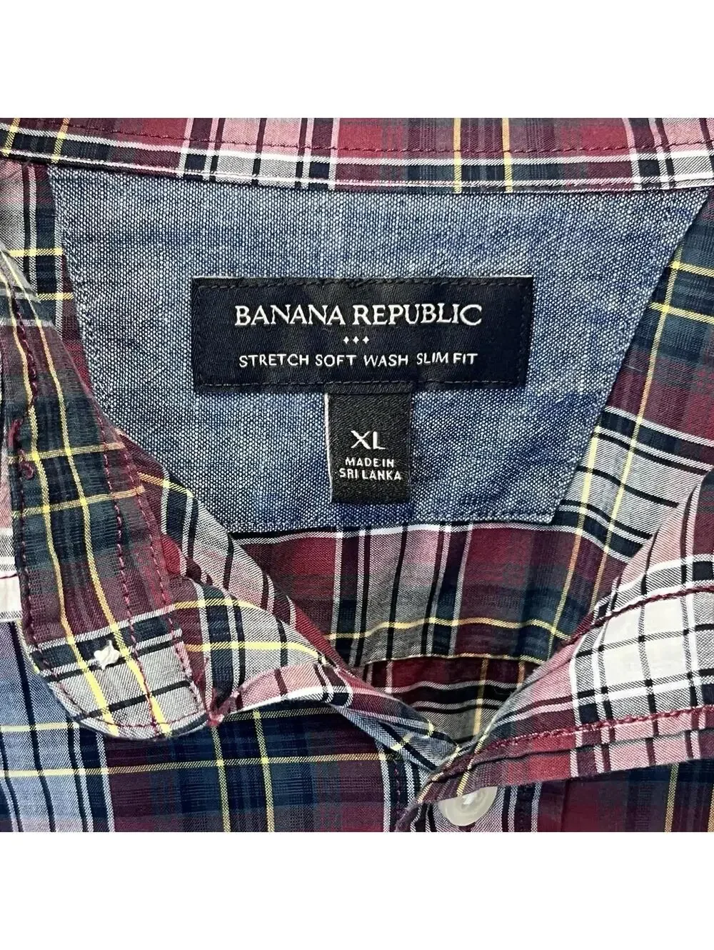 Banana Republic Red Green/Blue Plaid Cotton Button-Down XL Stretch Slim Fit EUC